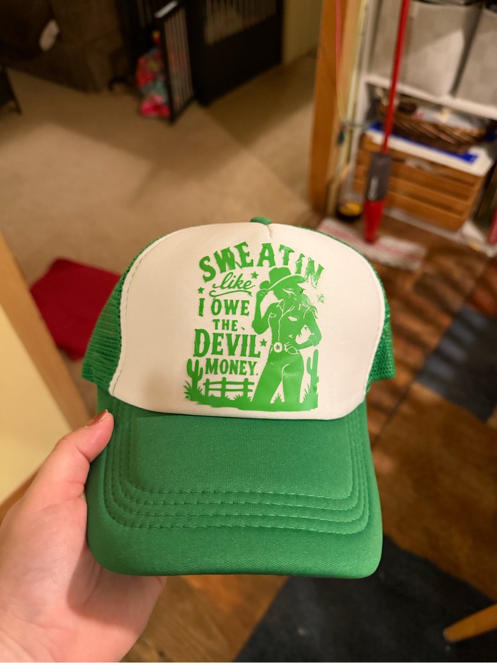 Green & White Trucker Hat with Graphic Print